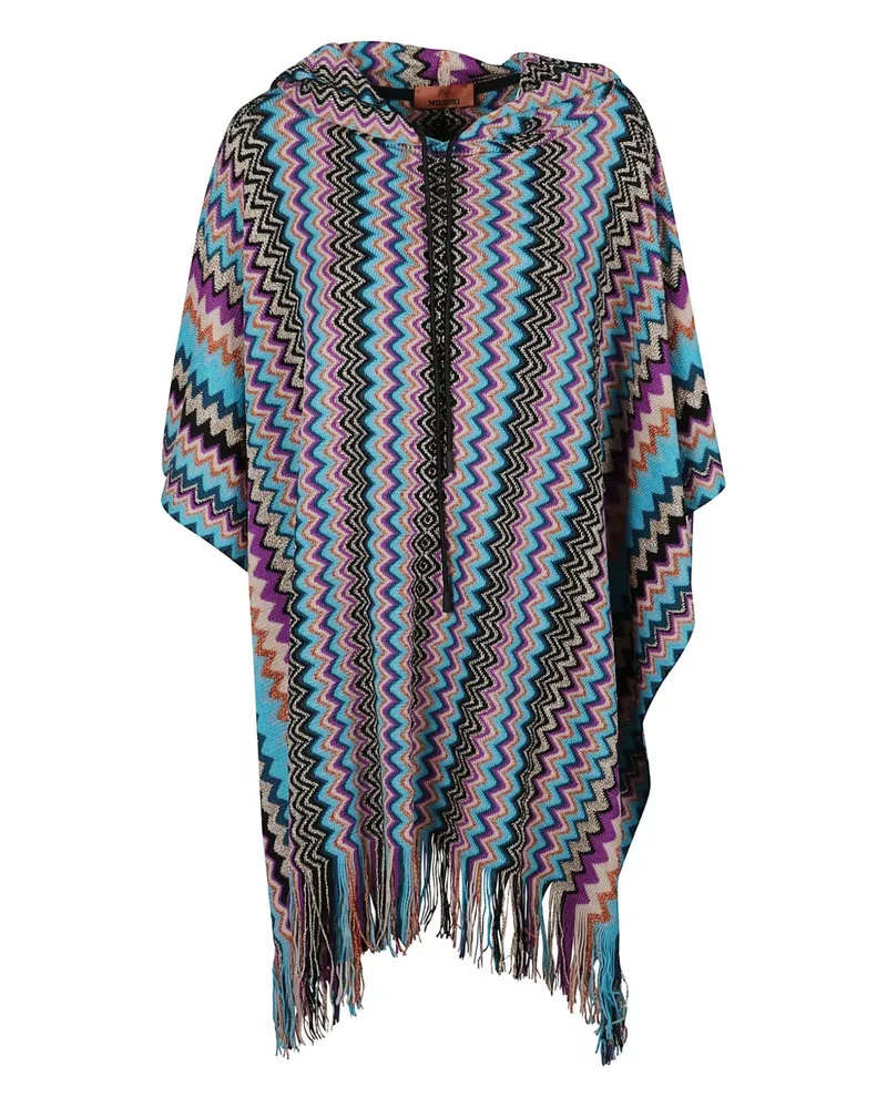 Missoni hooded fringed poncho - Blau Blau