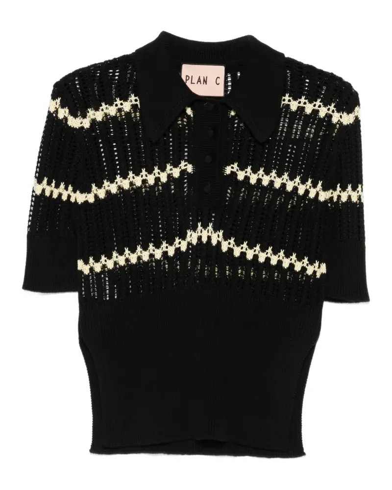 PLAN C zigzag-knit polo shirt - Schwarz Schwarz
