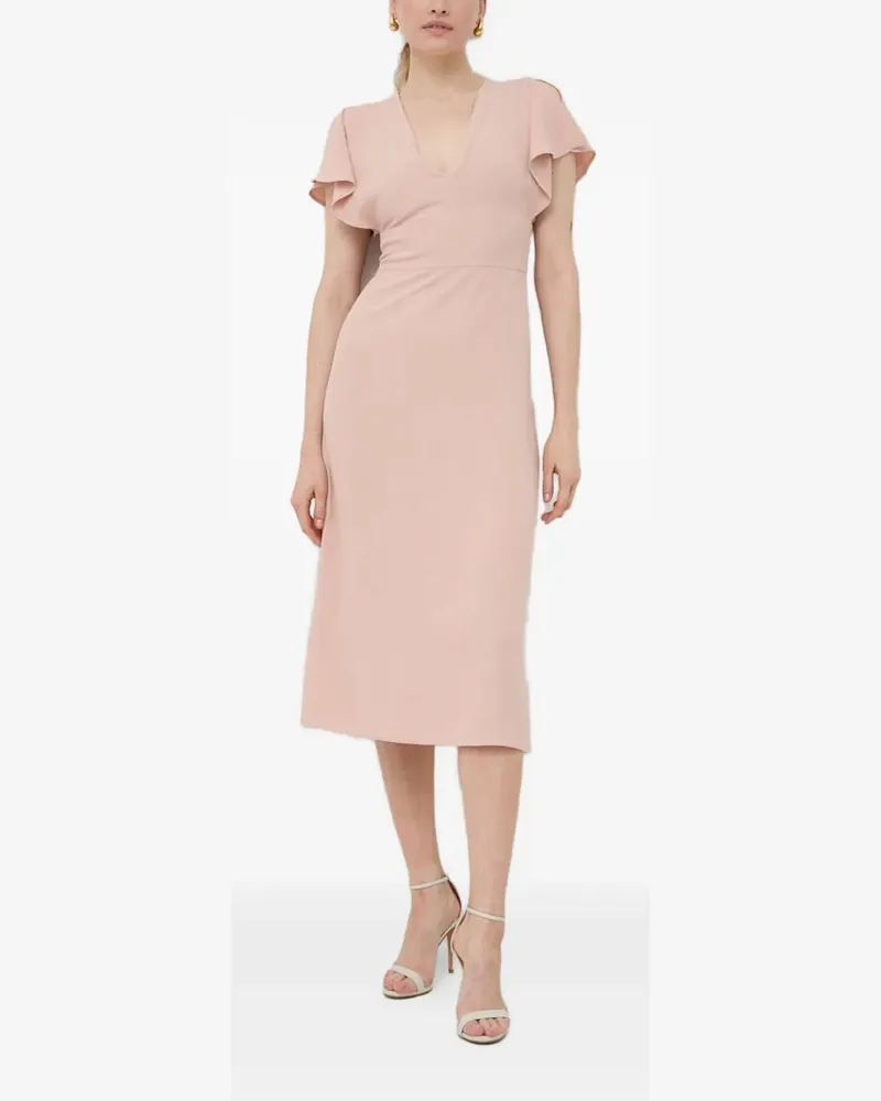HUGO BOSS flutter-sleeve V-neck midi dress - Rosa Rosa