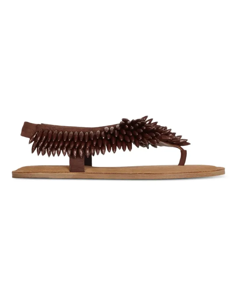 Balmain Flache Sandalen aus Wildleder und Perlen - Braun Braun