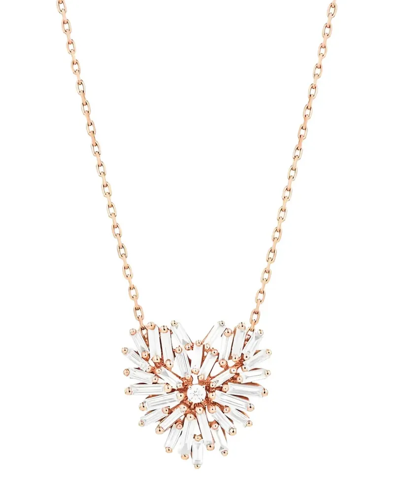 Suzanne Kalan 18kt Rotgoldhalskette mit kleinem Herzanhänger mit Diamanten - Rosa Rosa