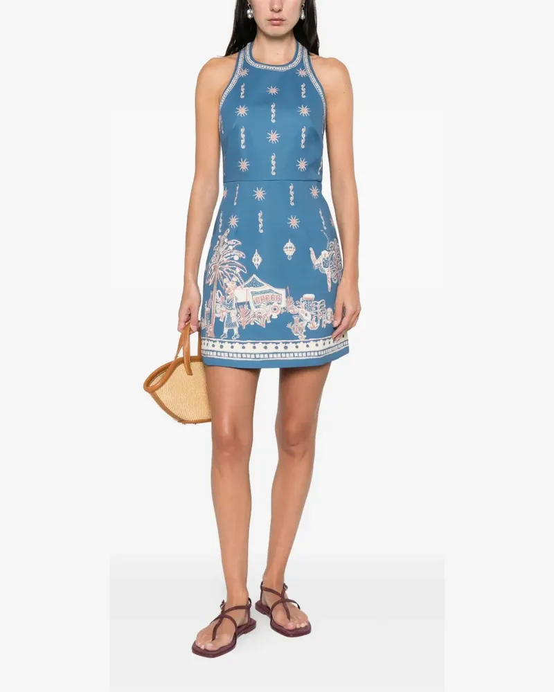 ALEMAIS Acacia tie-neck patterned mini dress - Blau Blau