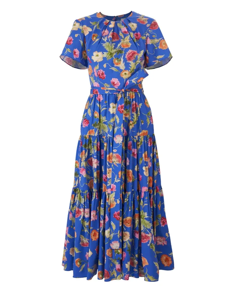 Carolina Herrera New York Gestuftes Midikleid mit Mohn-Print - Blau Blau