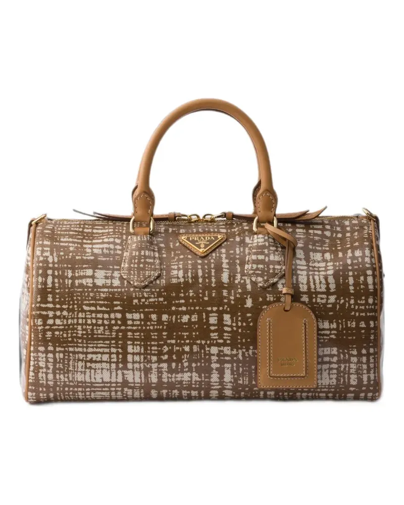 Prada Mittelgroße Tasche aus Leinengemisch mit Lederhenkel - Braun Braun