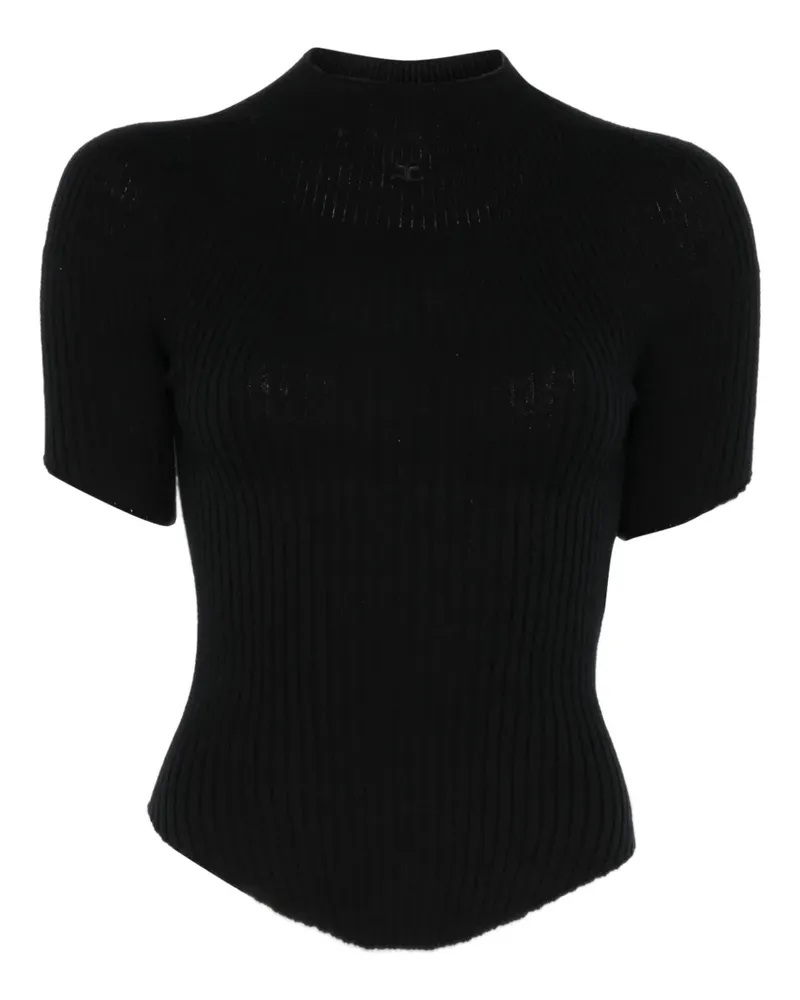 Courrèges Geripptes T-Shirt - Schwarz Schwarz