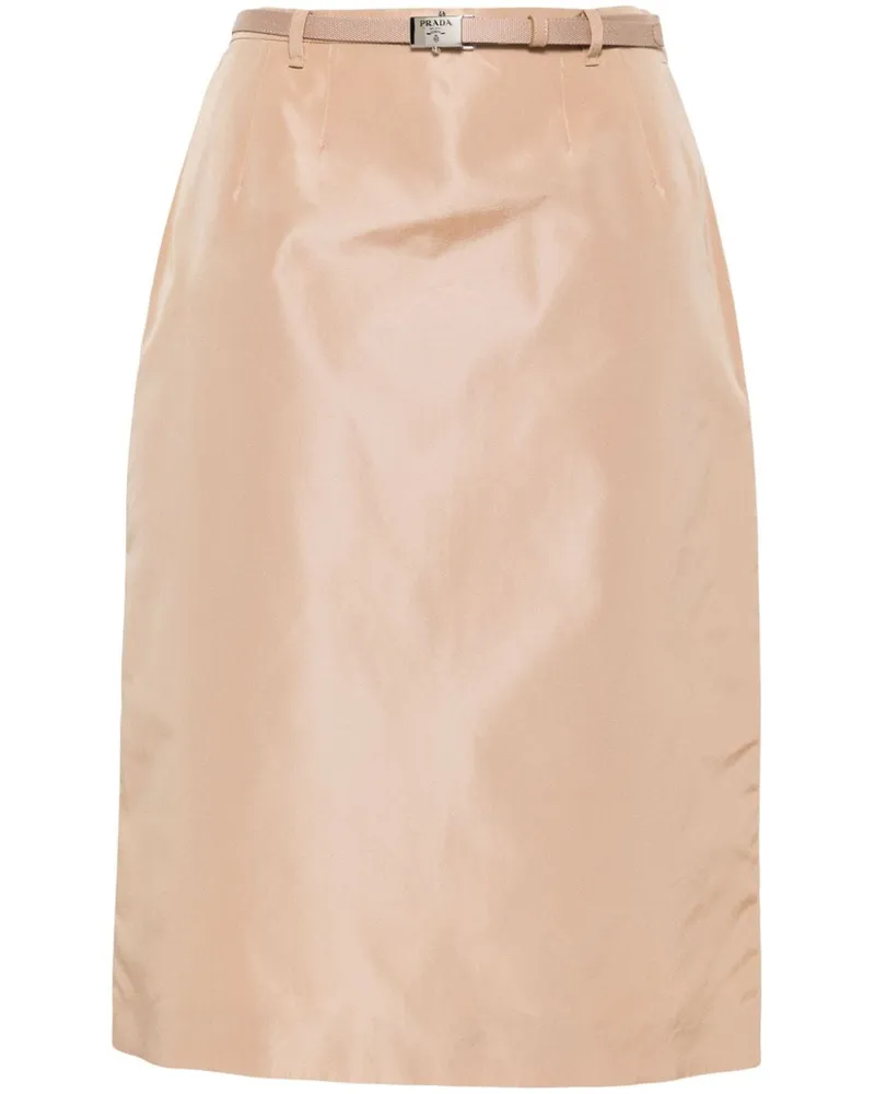 Prada Gerader Faille-Rock mit Logo-Schnalle - Nude Nude