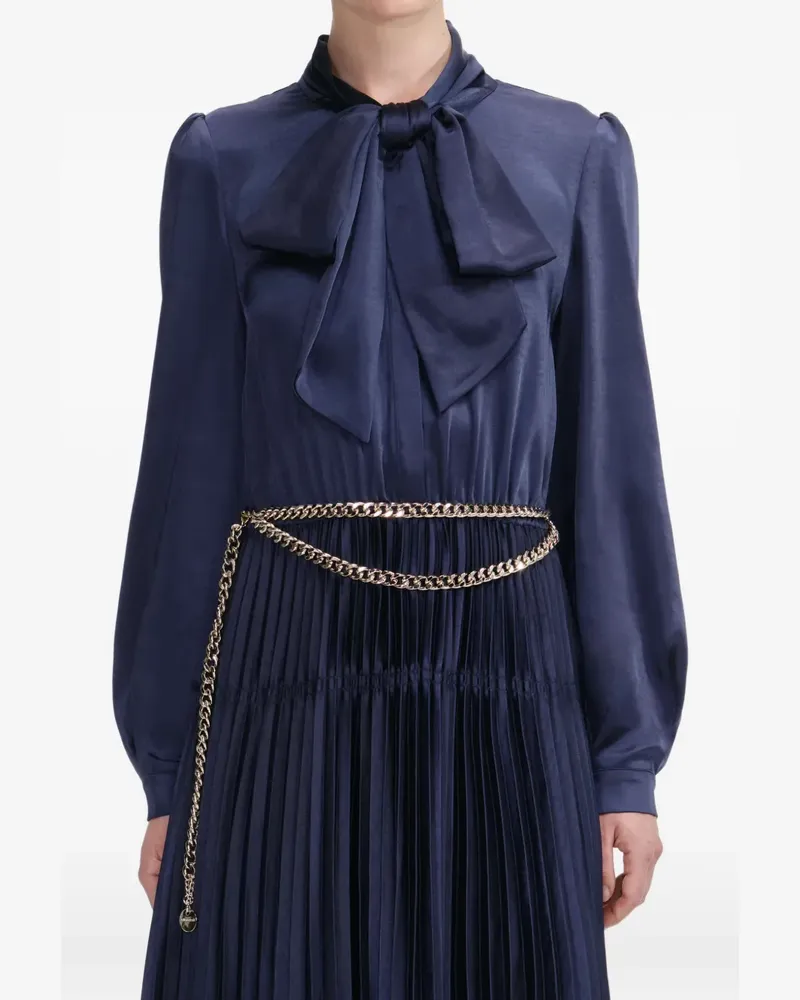 Self-Portrait Falten-Maxikleid mit Schleifendetail - Blau Blau