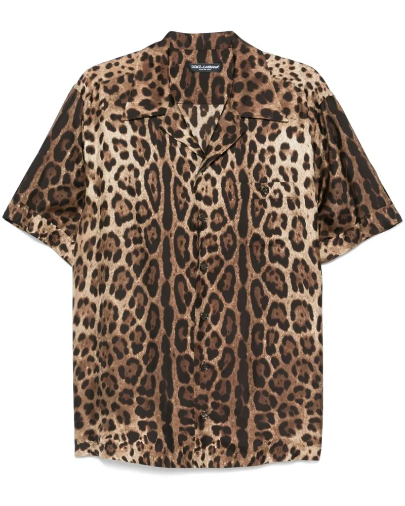 Dolce & Gabbana Seidenhemd mit Leoparden-Print - Braun Braun