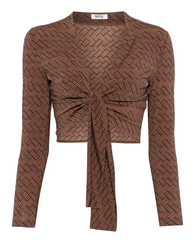 SIYU geometric-pattern tie-front blouse - Braun Braun