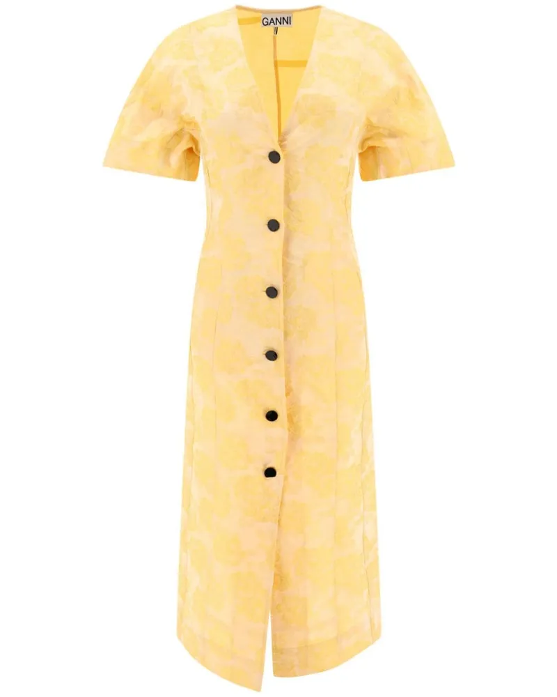 Ganni Botanisches Jacquard-Midikleid - Gelb Gelb