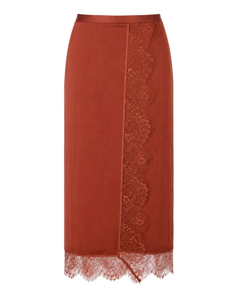 Twin-Set lace-trim pinstripe midi skirt - Rot Rot