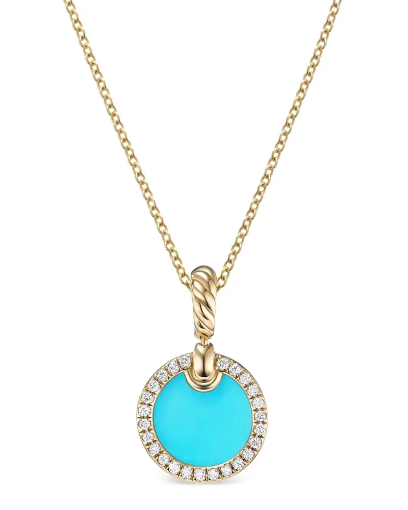 David Yurman 18kt Petite DY Elements Gelbgoldhalskette mit Türkis und Diamanten (17,8mm Gold