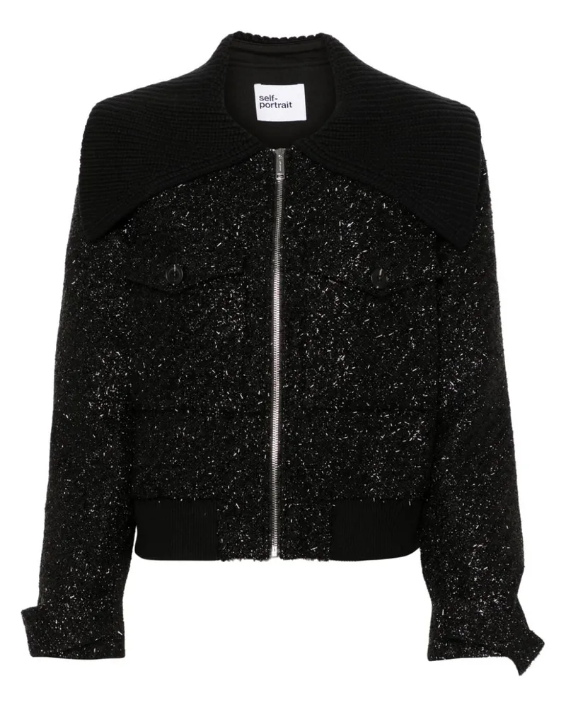 Self-Portrait Bomberjacke aus Bouclé - Schwarz Schwarz