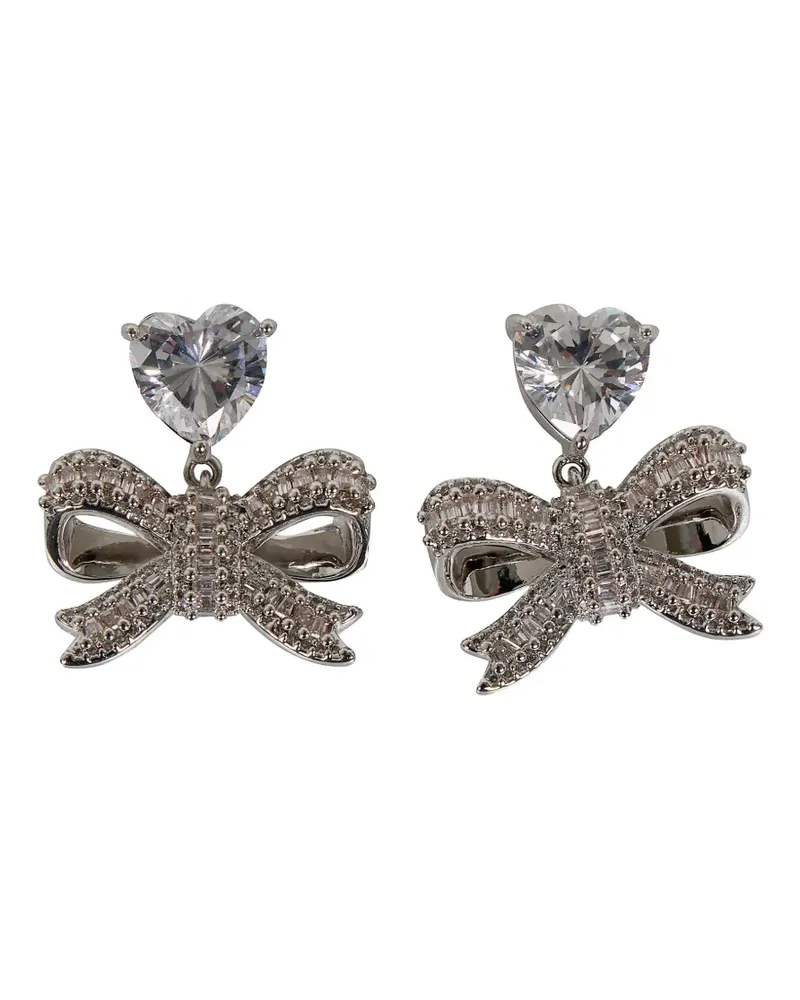 Self-Portrait crystal-embellished bow earrings - Silber Silber