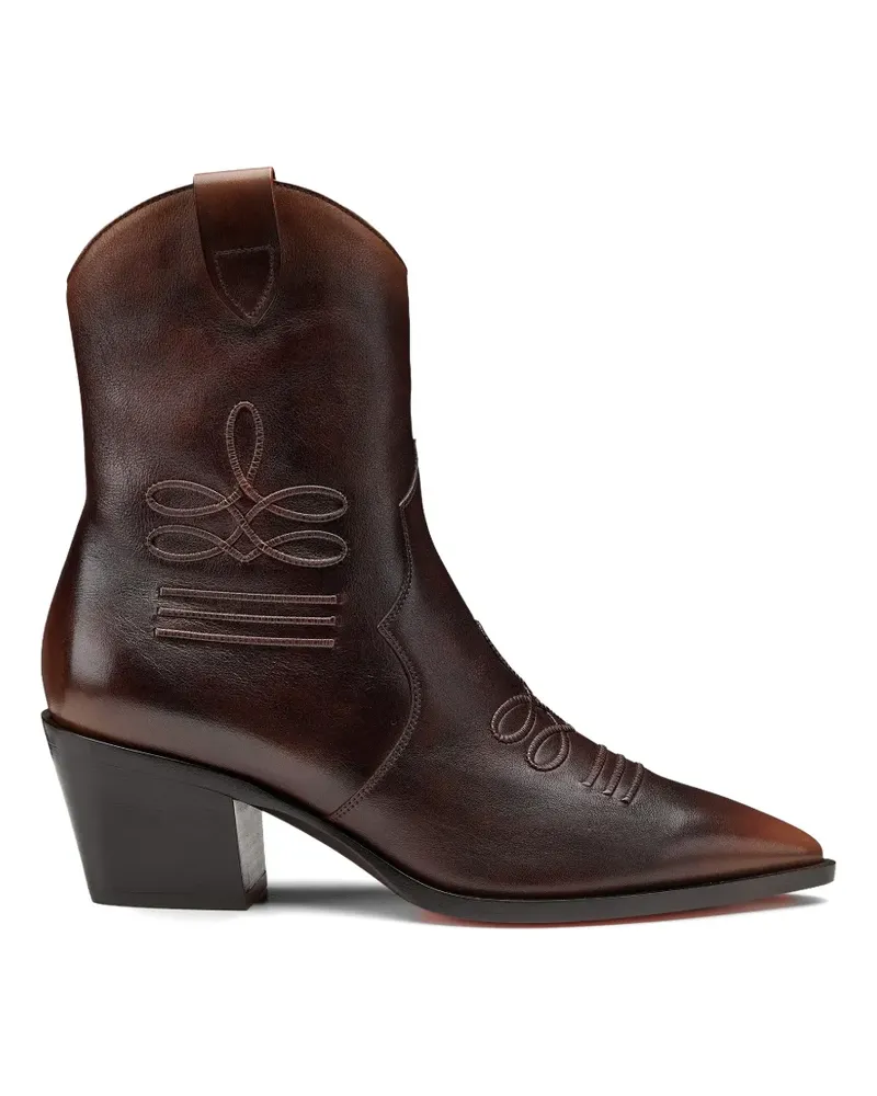 Santoni embroidered leather ankle boot - Braun Braun