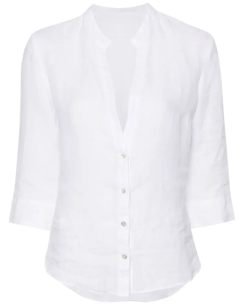 120% Lino Leinenbluse mit V-Ausschnitt - Weiß Weiß