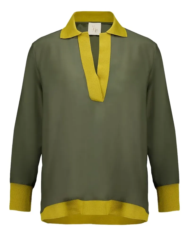 PAULA Langarmshirt mit Kragen in Knopfleiste - Grün Grün