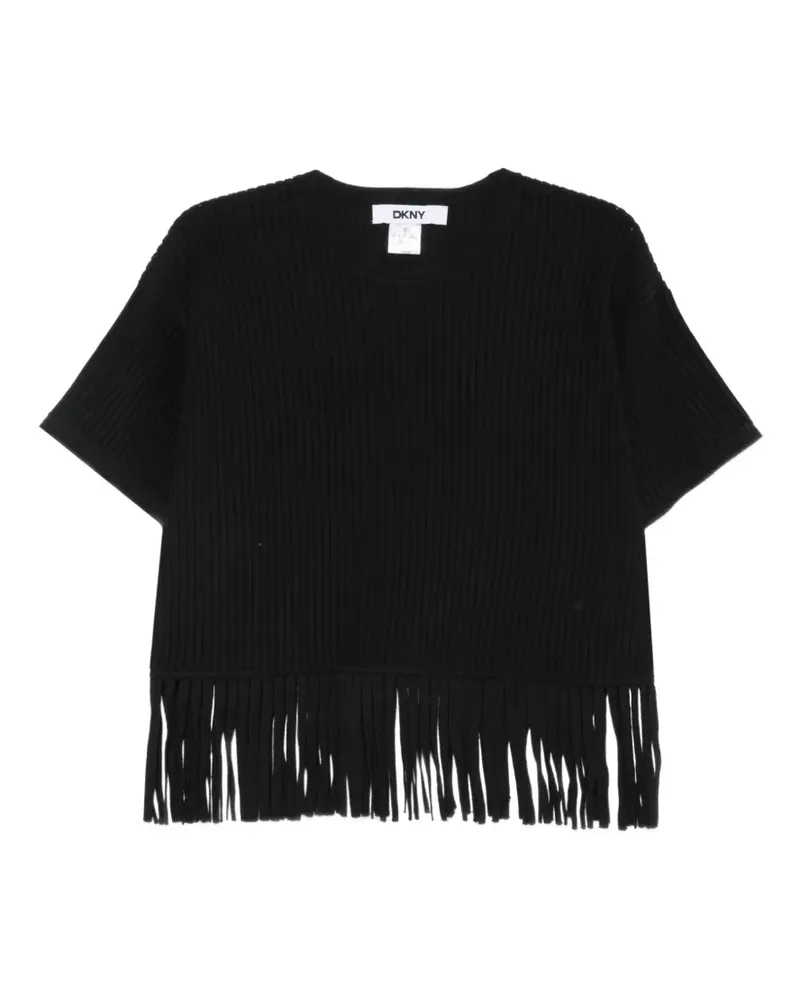 DKNY Gerippter Pullover mit Fransenbesatz - Schwarz Schwarz