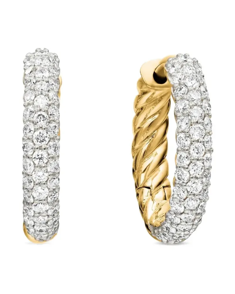 David Yurman 18kt Petite Pavé Gelbgoldcreolen mit Diamanten (14mm Gold