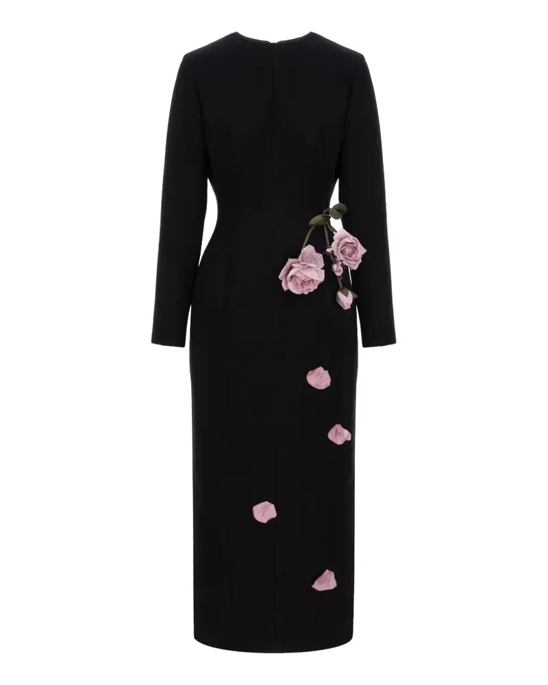 Cristina Savulescu rose-appliqué long-sleeves midi dress - Schwarz Schwarz