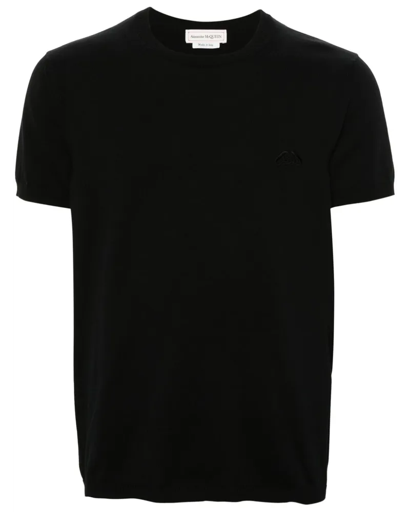 Alexander McQueen Gestricktes T-Shirt mit Logo-Stickerei - Schwarz Schwarz