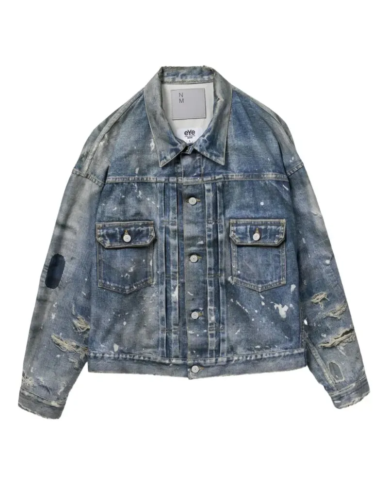 Junya Watanabe paint-splatter distressed denim jacket - Blau Blau