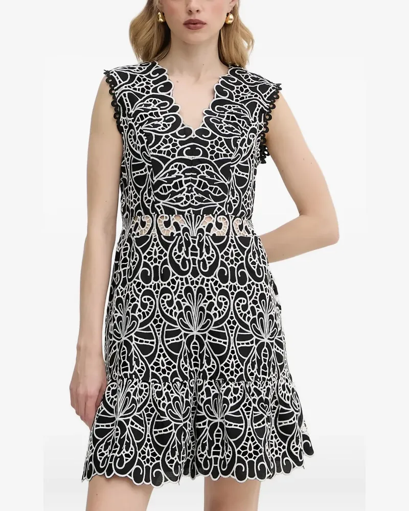 Morgan scalloped trim V-neck mini dress - Schwarz Schwarz