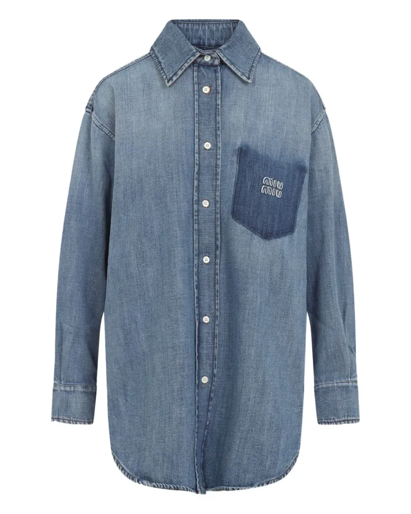 Miu Miu Hemd mit Logo-Patch - Blau Blau