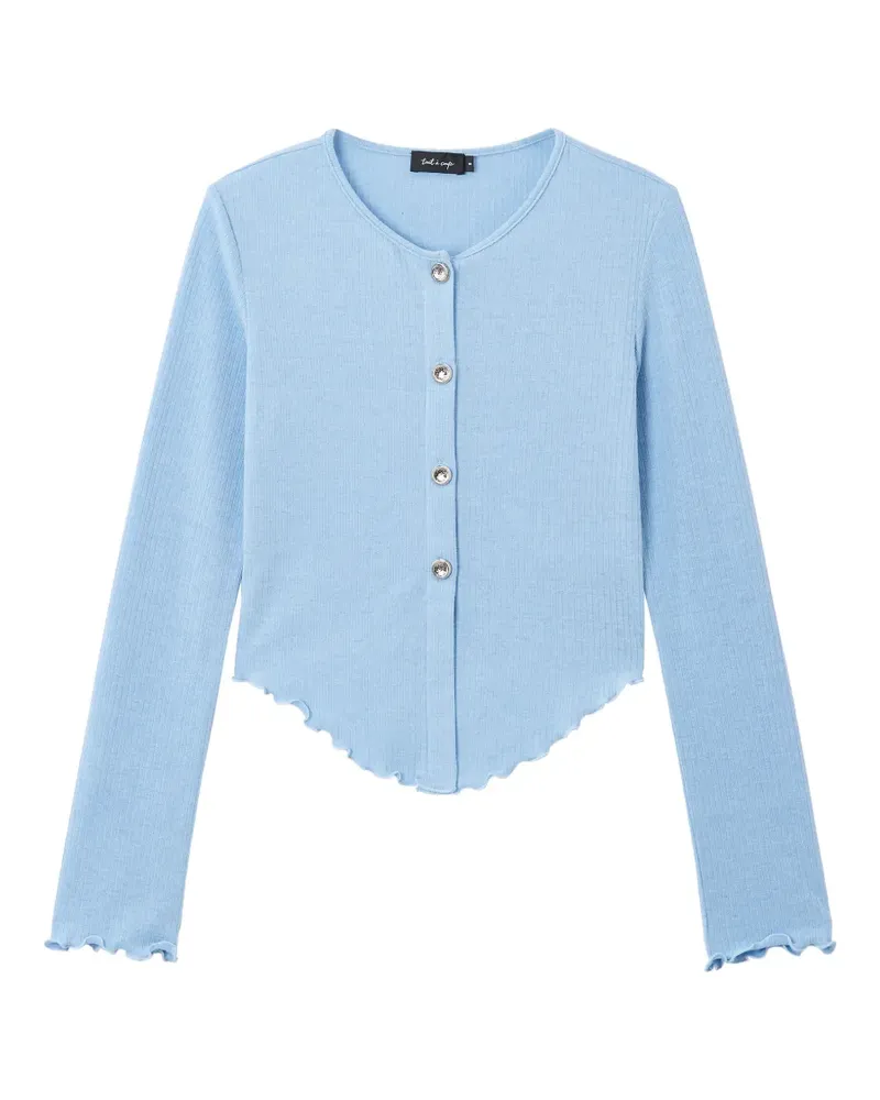 Tout a Coup Gerippter Cardigan mit Rüschensaum - Blau Blau