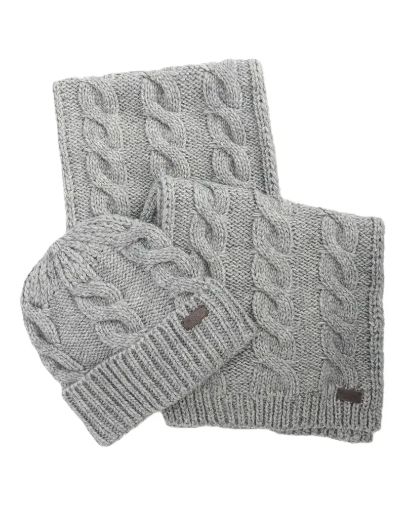 Barbour Schal-Set mit Zopfstrickmuster (2er-Set) - Grau Grau