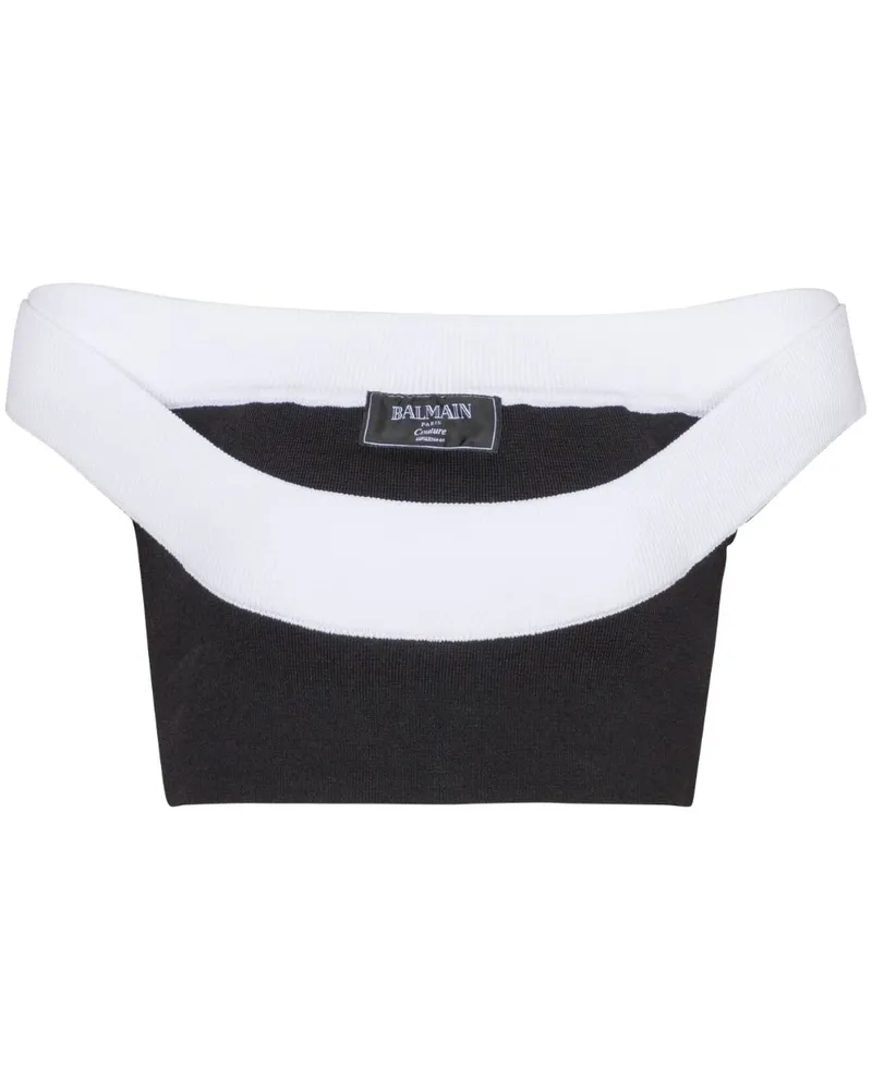 Balmain Geripptes Cropped-Stricktop - Schwarz Schwarz