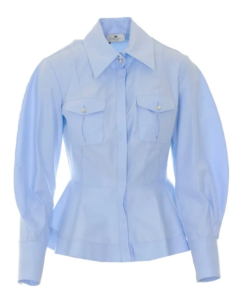 Elisabetta Franchi Hemd mit Schößchen und Kunstperlen - Blau Blau