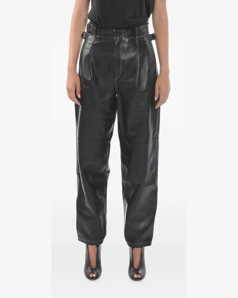 THE MANNEI Shobak Lederhose mit Kontrastnähten - Schwarz Schwarz