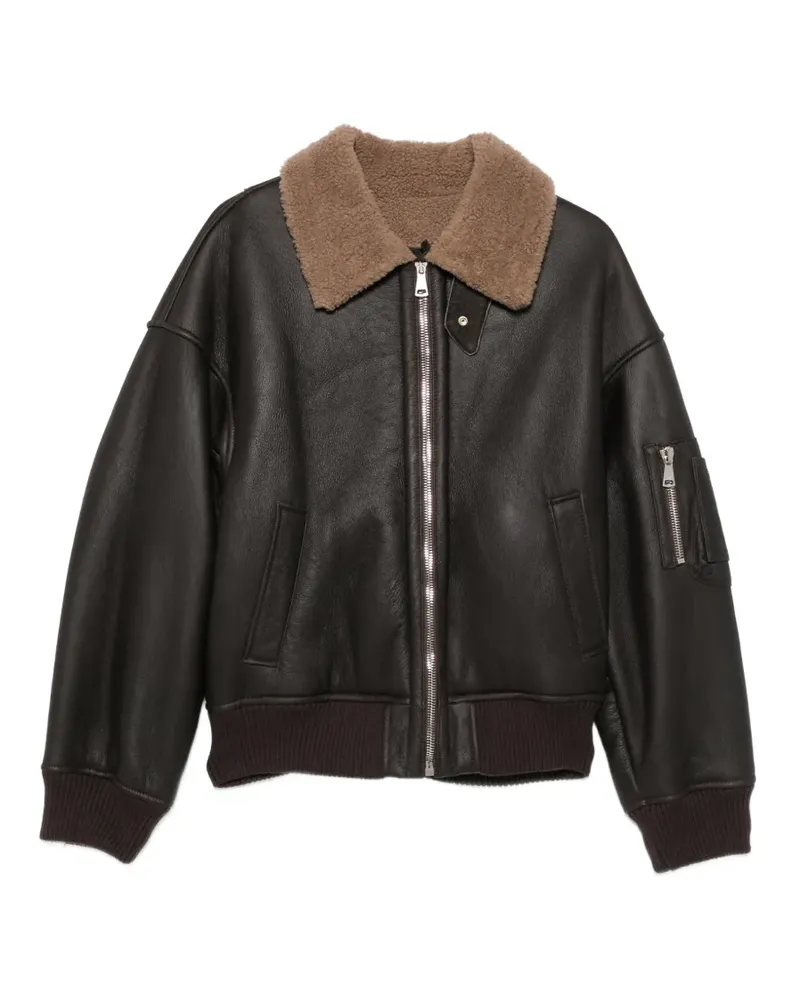 N° 21 Lederjacke mit Shearling-Kragen - Braun Braun