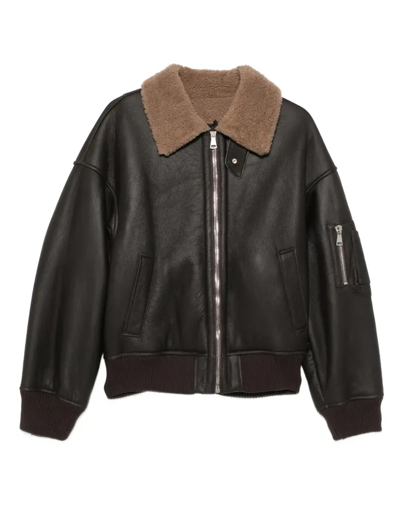 N° 21 Lederjacke mit Shearling-Kragen - Braun Braun