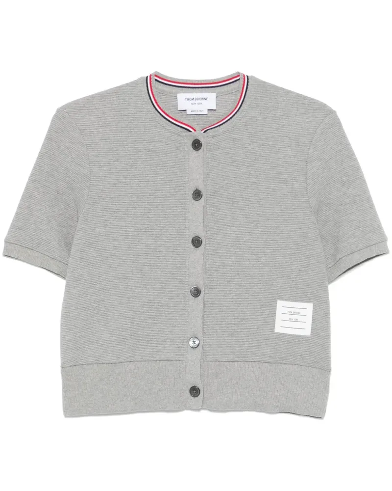 Thom Browne Waffelstrick-Cardigan mit RWB-Streifen - Grau Grau