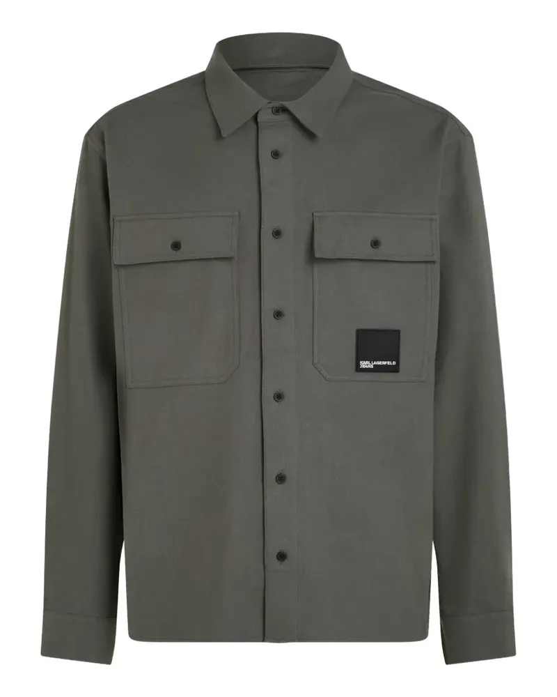 Karl Lagerfeld Flanellhemd mit Logo-Patch - Grau Grau