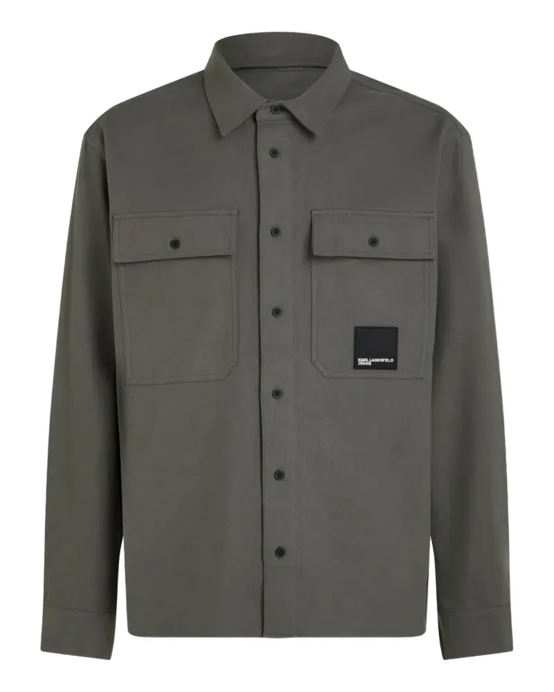 Karl Lagerfeld Flanellhemd mit Logo-Patch - Grau Grau