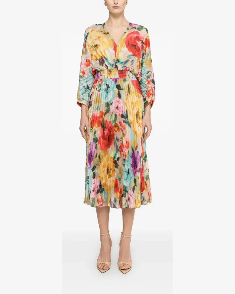 NISSA pleated printed midi dress - Gelb Gelb