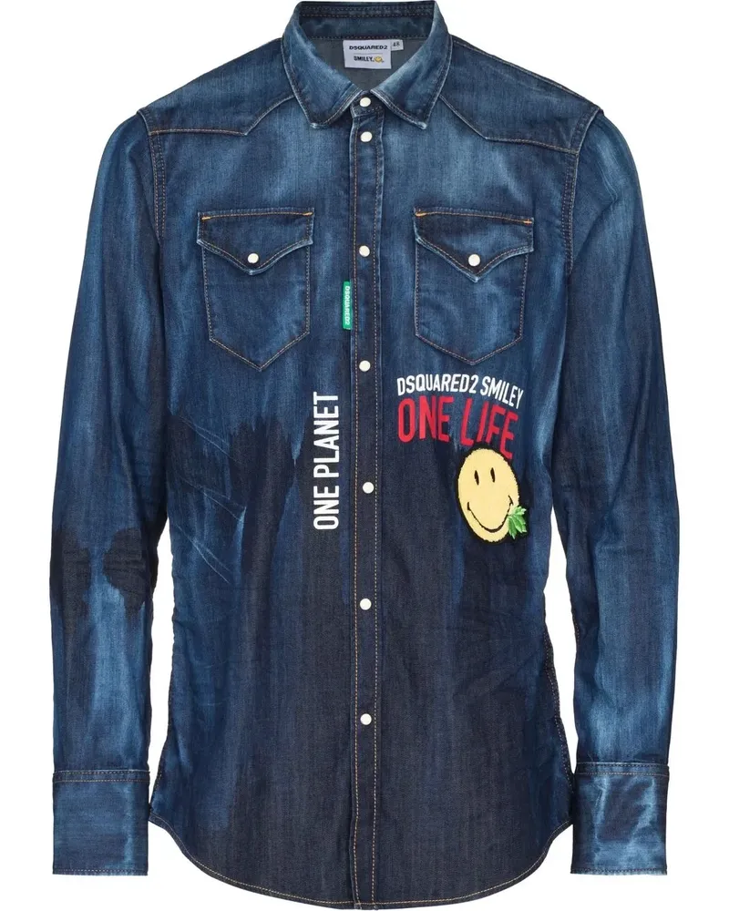 Dsquared2 Jeanshemd mit Logo-Print - 470 NAVY BLUE 470