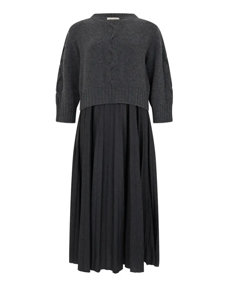 Max Mara Faltenkleid mit Zopfmuster - Grau Grau