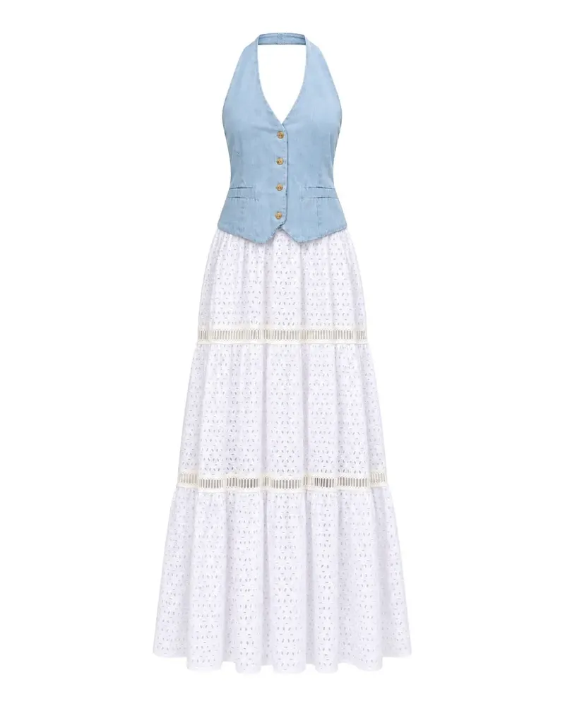 Kaos halterneck broderie-anglaise maxi dress - Weiß Weiß