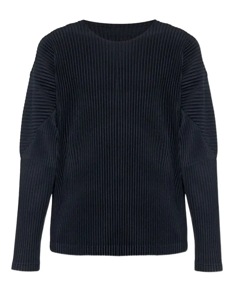 Issey Miyake Plissiertes Langarmshirt - Blau Blau