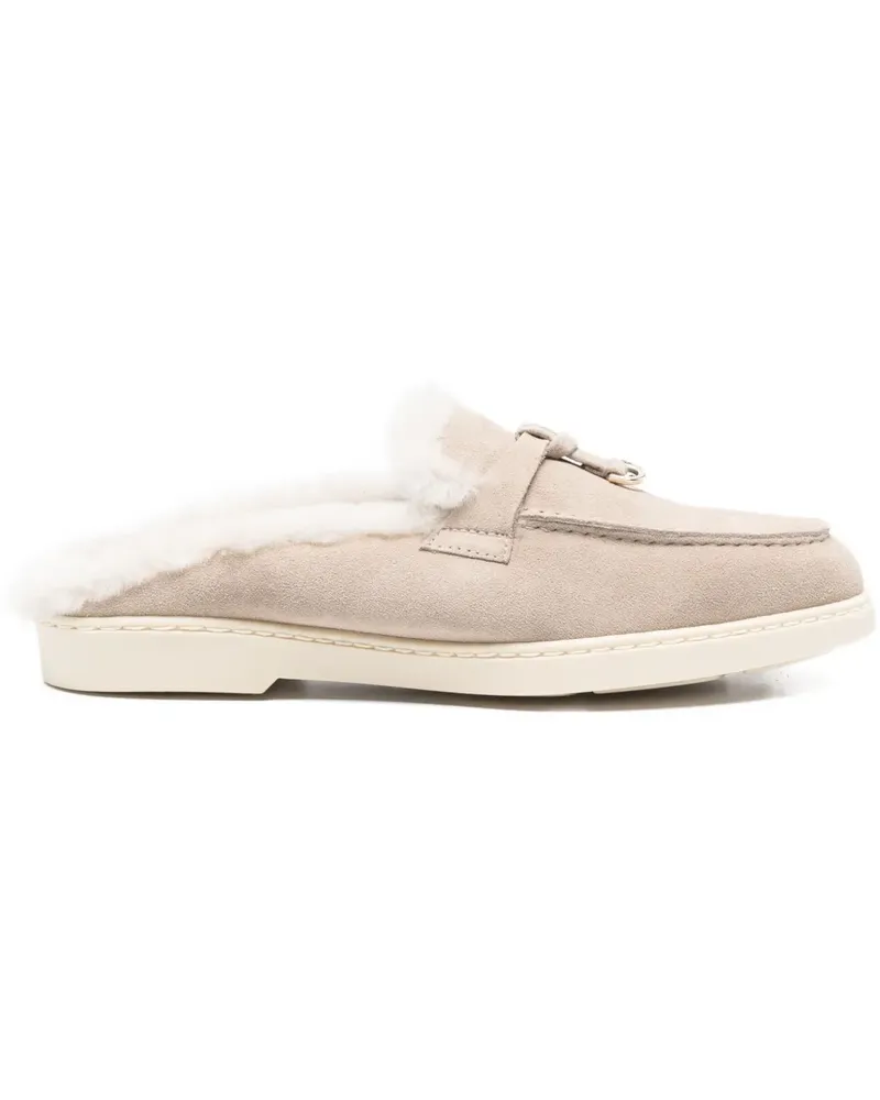 Doucal´s Mules aus Wildleder mit Pelzbesatz - Nude Nude