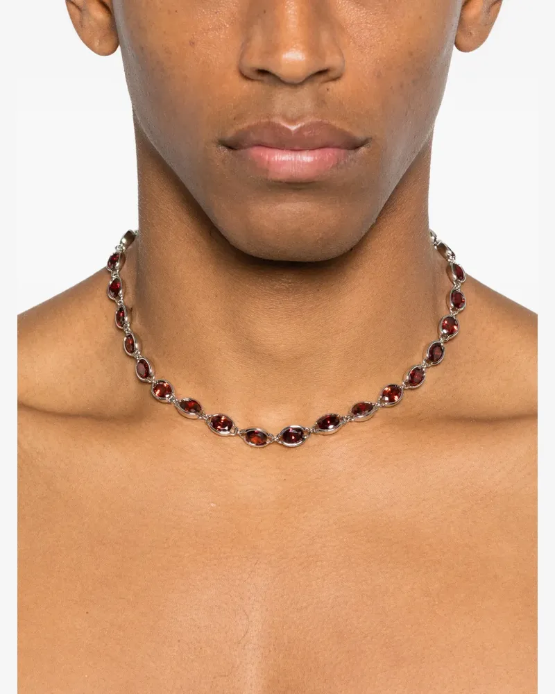 DARKAI Halskette mit ovalem Stein - Silber Silber