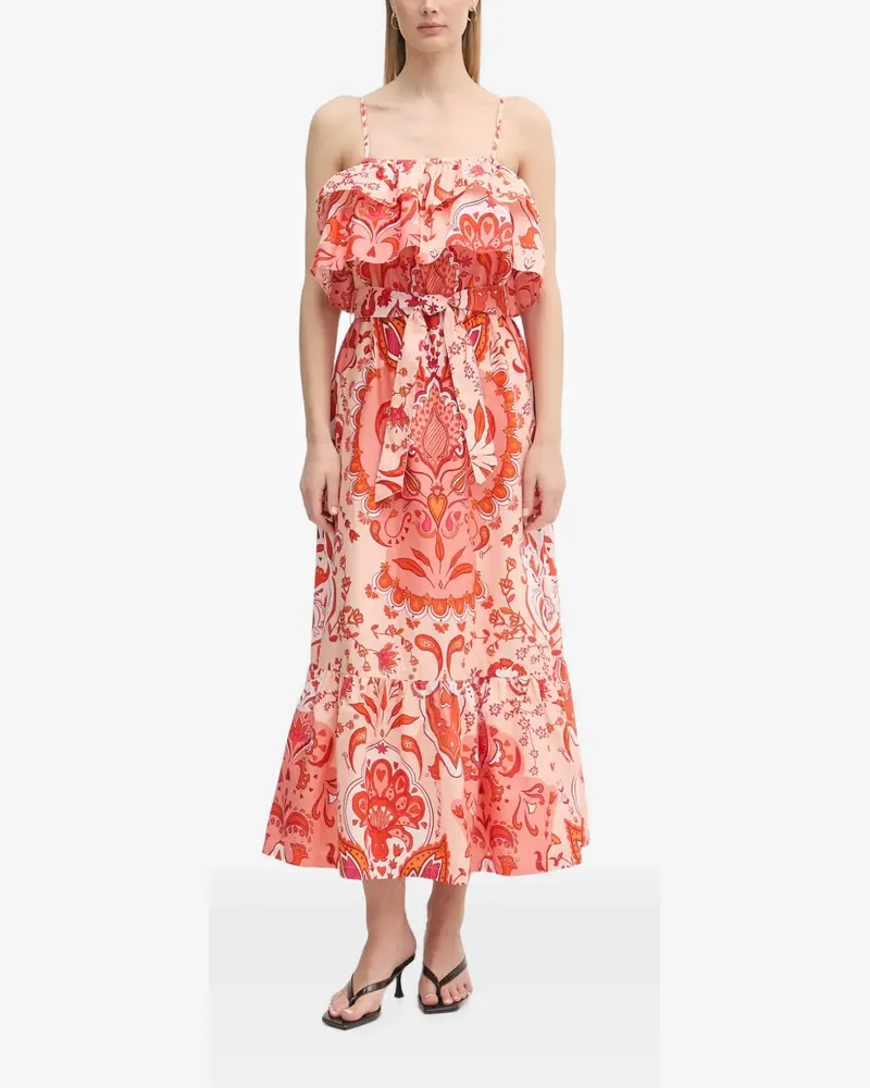 Gaudi paisley-print ruffled midi dress - Rosa Rosa