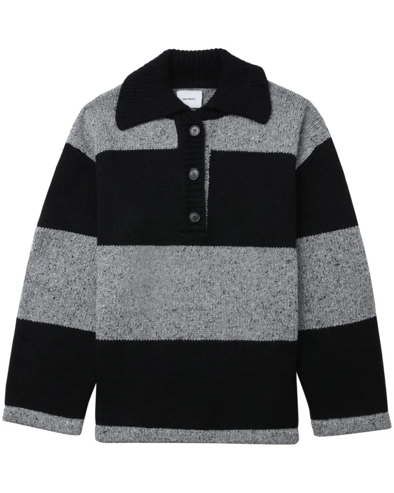 HALFBOY Gestreifter Pullover mit Spreizkragen Grau