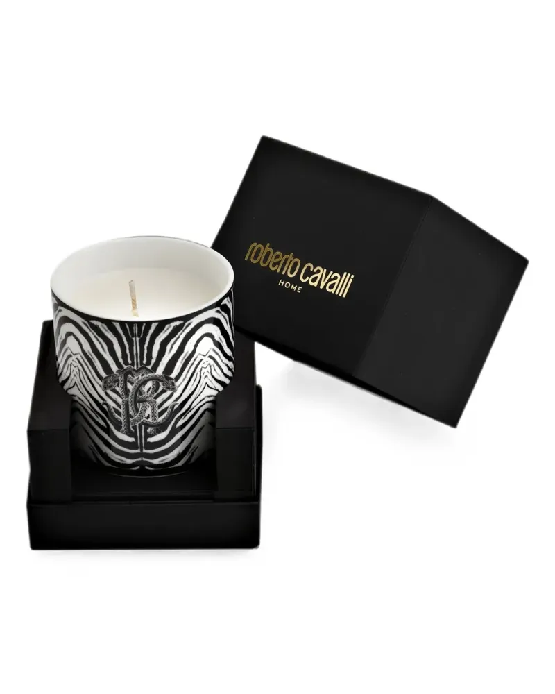 Roberto Cavalli Home zebra-print logo candle - Weiß Weiß