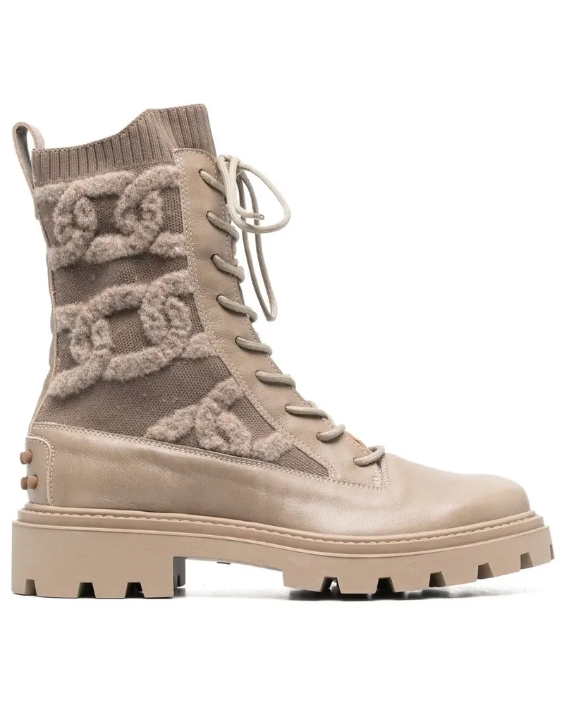 TOD'S Bikerstiefel mit Shearling-Logo - Nude Nude