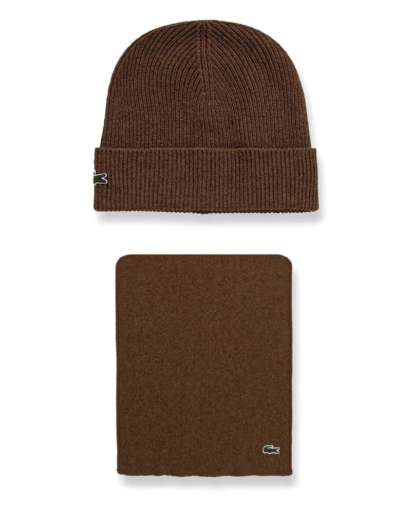 Lacoste Beanie mit Kroko-Applikation (2er-Set) - Braun Braun